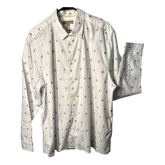 Ted Baker Shirt Mens Size 2XL White Blue Floral Long Sleeve Button Up Collar NWT - Picture 1 of 16